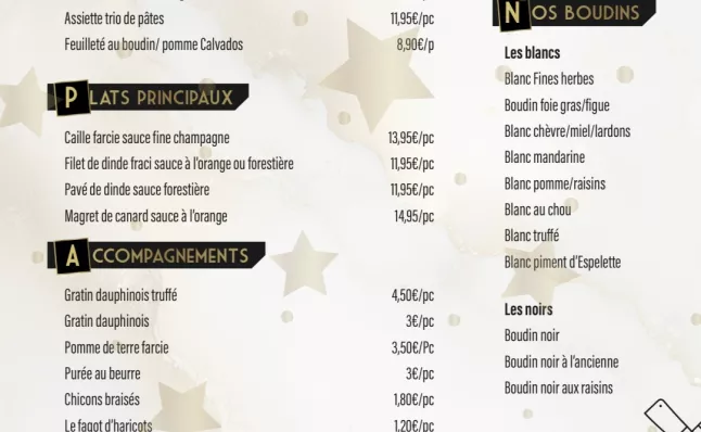 Menu des fêtes  2025